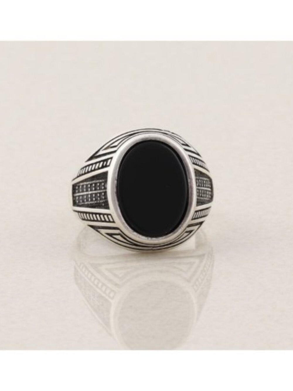 Men's Sterling Silver Black Onyx & Black Spinel Ring Size 11 3/4